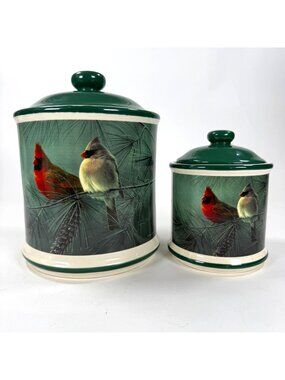 Hautman Brothers Tone World 2005 Ceramic Canister Cardinals Winter Set Of 2